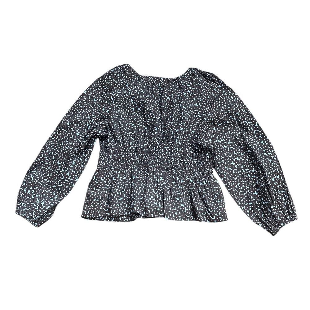 J. Crew Brown and Cream Smocked Peplum Blouse - Picture 7 of 7